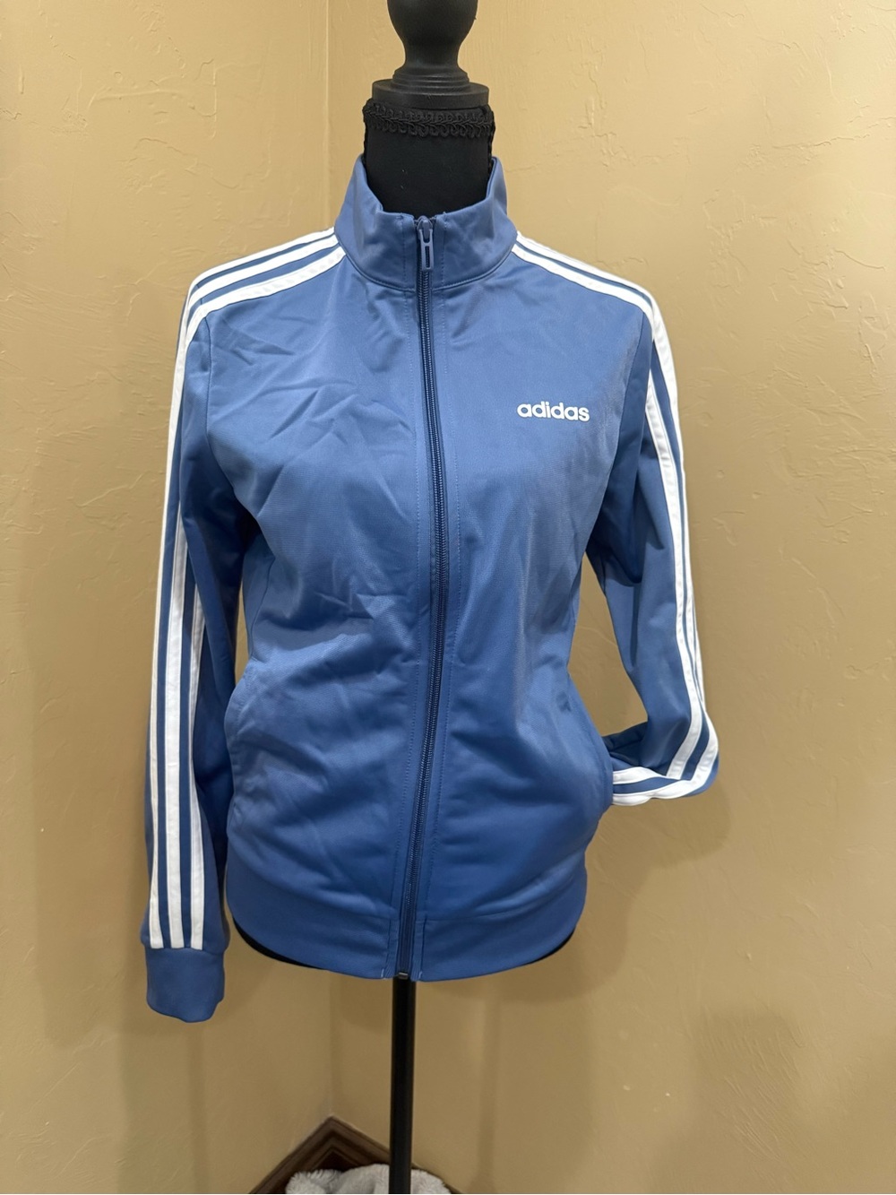 adidas Women's Navy Blue Track Bomber Jacket with White Stripes